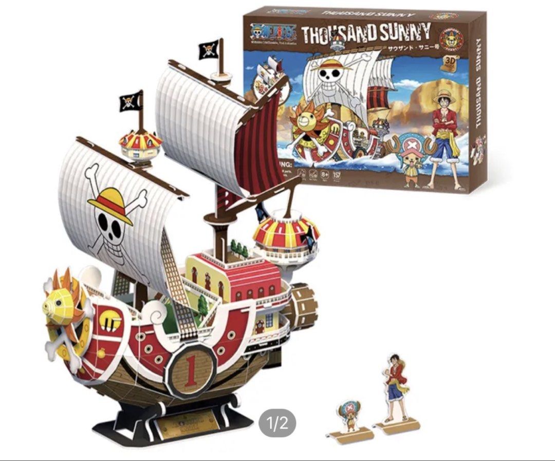 CubicFun One Piece Thousand Sunny Ship 3D Model Puzzle (Category: Gundam & Model Kits) located in Mandaluyong City. Submitted by kris3000 (Listing ID 1441123488, Image 3). Description: - Orig price is USD44.99 - Build the iconic Thousand Sunny ship from One Piece! - High-quality 3D model puzzle by CubicFun. - Contains 157 pieces for a satisfying build. - Impressive finished size: 26.7 x 18.5 x 34cm. - A must-have collectible for any One Piece ent