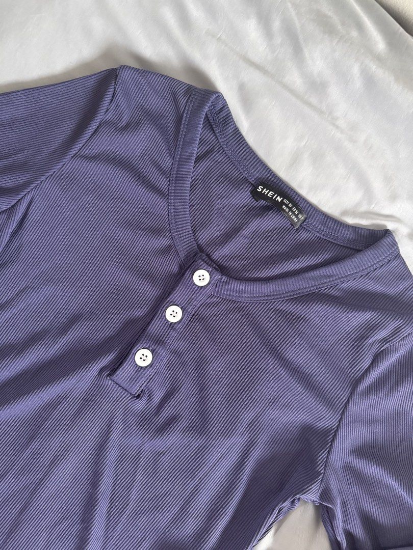 DARK VIOLET QUARTER BUTTON HENLEY LONGSLEEVE TOP RIBBED MATERIAL (Category: Longsleeves) located in Las Pinas. Submitted by preiscloset (Listing ID 1441035628, Image 3). Description: - Never been used - No Flaws - Too small on me - Size: XS-S.