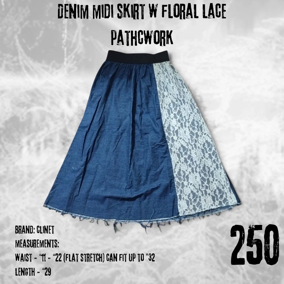 Denim Midi Skirt With Floral Lace Patchwork (Category: Skirts) located in Trece Martires City. Submitted by thrift4hollic (Listing ID 1440999071, Image 1). Description: .