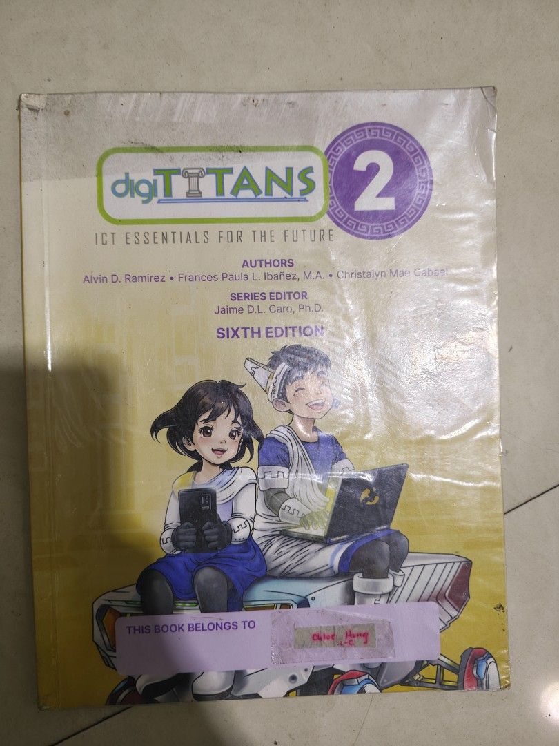DigiTitans ICT Essentials for the Future Books 1 & 2 (Category: Textbooks) located in Quezon City. Submitted by lycegoroca (Listing ID 1441067396, Image 1). Description: - DigiTitans ICT Essentials for the Future books - Volume 1: 5th Edition - Volume 2: 6th Edition - Volume 2 has a sticker on the front cover. - Ideal for students studying Information and Communications Technology (ICT)..