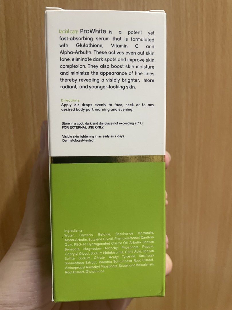 Facial Care 1% Alpha Arbutin Serum (Category: Face Care) located in Taguig. Submitted by prebymari (Listing ID 1441125079, Image 2). Description: Whitening and brightening serum Never opened Expiry: August 2028 RFS: too many skincare products. Not being used .