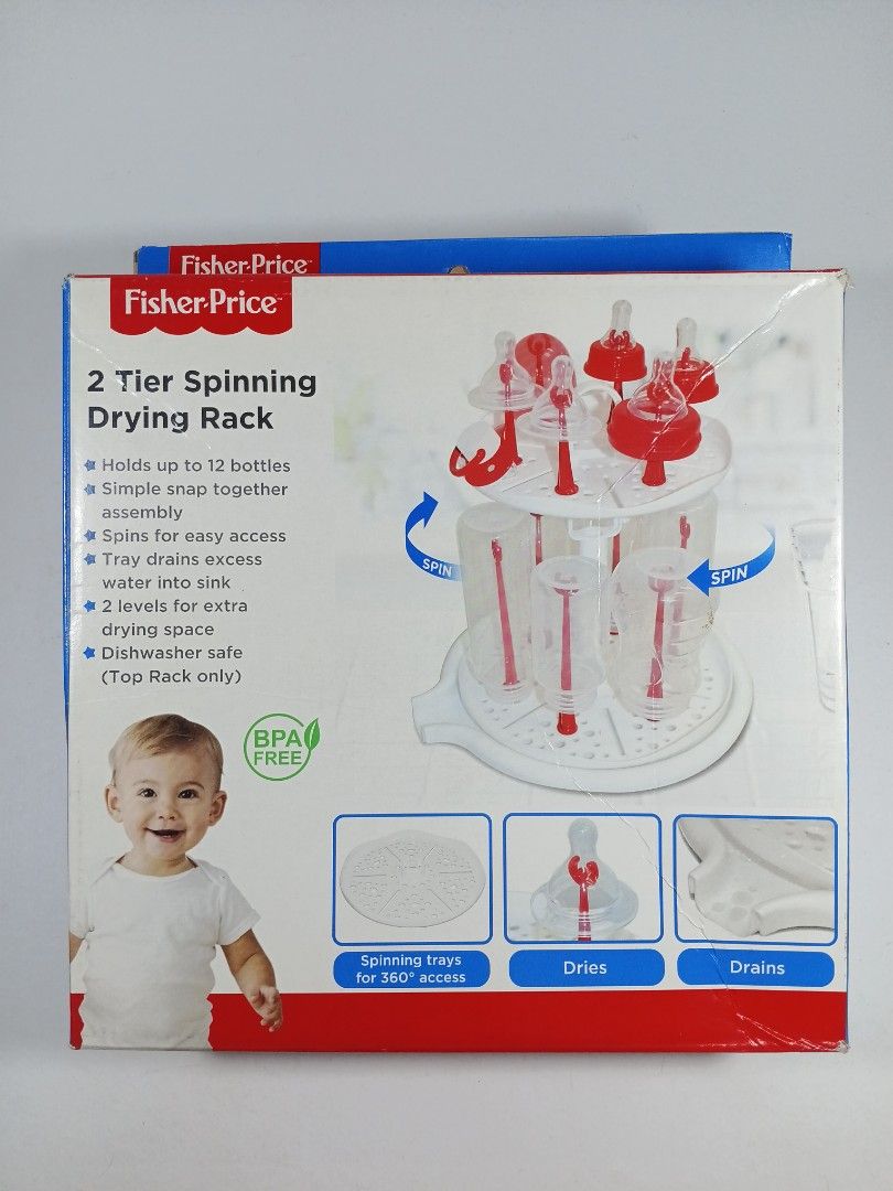 Fisher Price 2 tier spinning drying rack (Category: Breastfeeding & Bottle Feeding) located in Pasig City. Submitted by game.breaker666 (Listing ID 1441091132, Image 1). Description: Fisher Price 2 tier spinning drying rack for baby bottles ✅ Guaranteed authentic/ legit 💯 ✅ Condition: used/ good condition ( missing 2 small red hooks) ✅ All pictures posted are actual photos of the item being sold. Will not entertain buyers asking for "actual phot