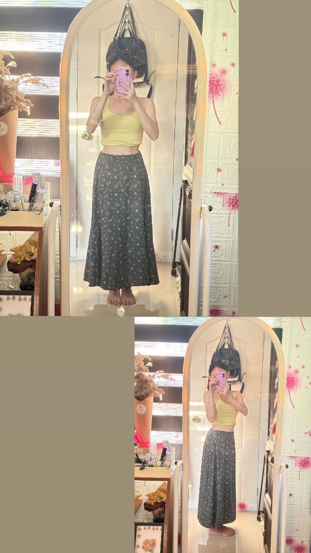 Floral Print Maxi Long Skirt (Category: Skirts) located in Bacolod City. Submitted by thriftgirlie_lorraine (Listing ID 1440973196, Image 1). Description: can fit to XXS-M Flowy dark floral maxi skirt. High-waisted, perfect with crop tops or tees. Comfortable and stylish for any occasion..