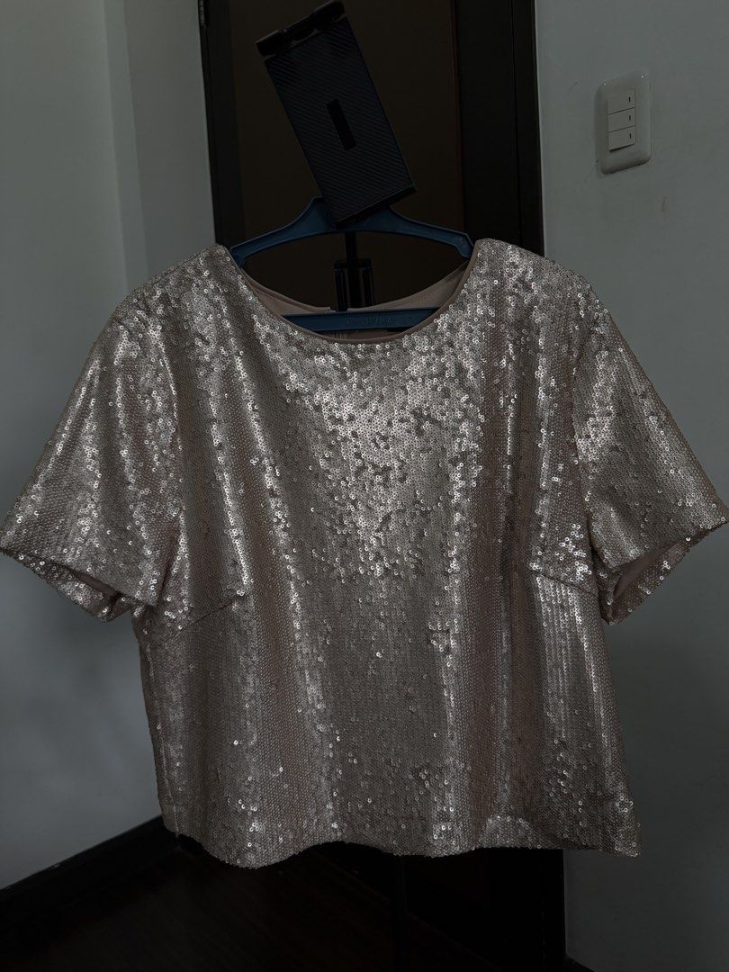 Forever 21 Sequin Short Sleeve Top Size L (Category: Blouses) located in Manila. Submitted by mento.ph (Listing ID 1441035683, Image 2). Description: - Sparkly sequin top - Brand: Forever 21 - Size: L - Features: Short sleeves, round neckline, back zipper closure - Occasion: Ideal for parties or a night out - Styling: Pairs well with jeans or skirts.