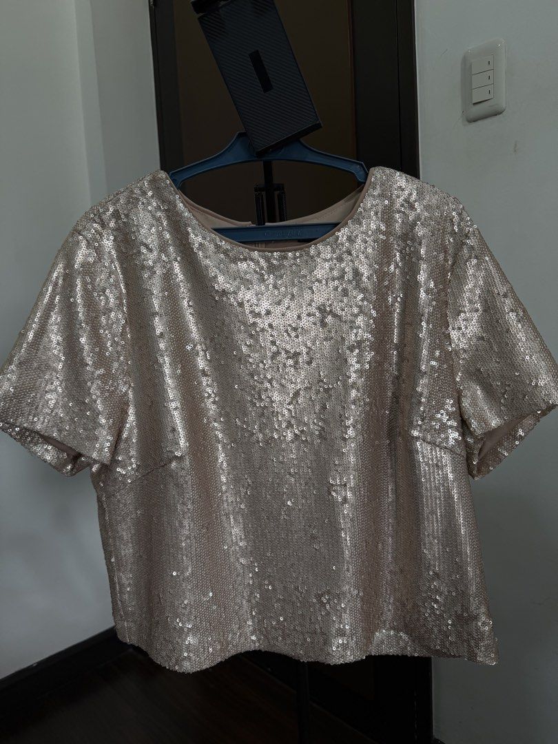 Forever 21 Sequin Short Sleeve Top Size L (Category: Blouses) located in Manila. Submitted by mento.ph (Listing ID 1441035683, Image 1). Description: - Sparkly sequin top - Brand: Forever 21 - Size: L - Features: Short sleeves, round neckline, back zipper closure - Occasion: Ideal for parties or a night out - Styling: Pairs well with jeans or skirts.