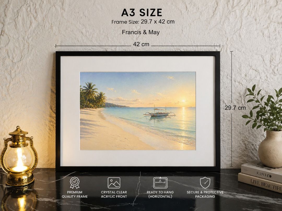 Framed Wall Decor Home Decoration - Francis & May (Category: Frames & Pictures) located in Manila. Submitted by newtrendph (Listing ID 1441036702, Image 1). Description: - Beautiful A3 size framed art print by Francis & May. - Frame size: 29.7 x 42 cm. - Premium quality frame with crystal clear acrylic front. - Ready to hang horizontally. - Secure and protective packaging included. - Great for home decor. 📦 TRANSACTION & DELIVERY INFO: ⚠️ PAYMEN
