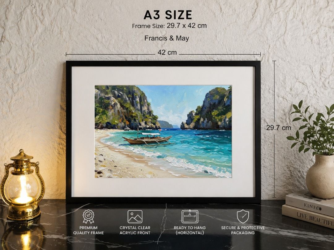 Framed Wall Decor Home Decoration - Francis & May (Category: Frames & Pictures) located in Manila. Submitted by newtrendph (Listing ID 1441036702, Image 2). Description: - Beautiful A3 size framed art print by Francis & May. - Frame size: 29.7 x 42 cm. - Premium quality frame with crystal clear acrylic front. - Ready to hang horizontally. - Secure and protective packaging included. - Great for home decor. 📦 TRANSACTION & DELIVERY INFO: ⚠️ PAYMEN