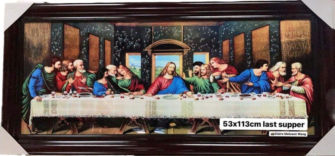 Framed "The Last Supper" Wall Art 53x113cm (Category: Wall Decor) located in Manila. Submitted by kyl.cng (Listing ID 1440970819, Image 1). Description: The Last Supper Wall Frame 53x113cm P2,100 - Iconic “The Last Supper” print by Leonardo da Vinci - Large size: 53cm x 113cm - Elegant dark wood frame - Ideal for home or office decoration - Comes ready to hang.