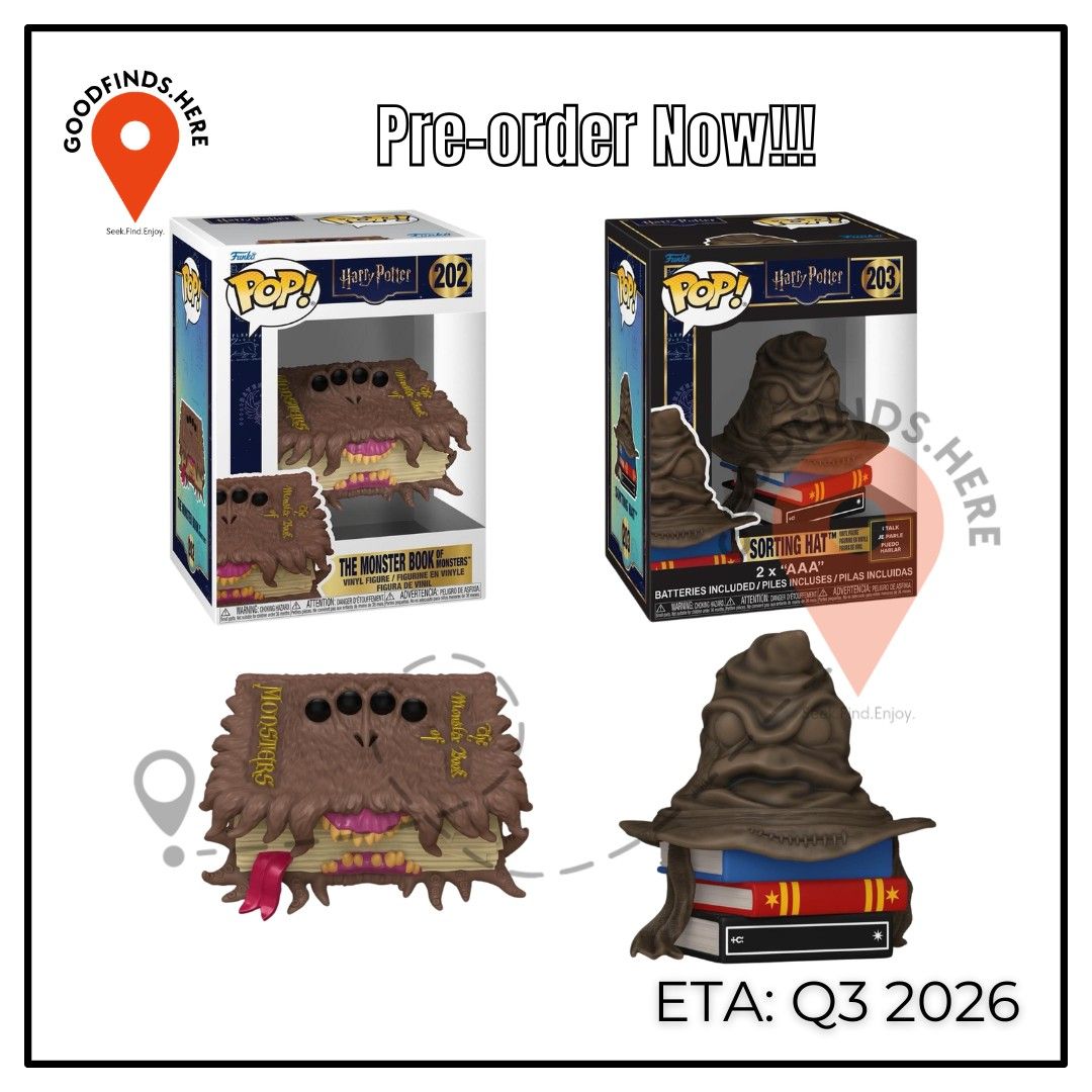 Funko: Harry Potter Preorder (Category: Designer & Blind Box Toys) located in Pasig City. Submitted by goodfinds.here (Listing ID 1440985508, Image 1). Description: ❗Funko: Harry Potter Preorder❗ ▪️The Monster Book of Monsters ₱780/ DP: 350 ▪️Sorting Hat w/ sound effects ₱1,750/ DP: 900 ETA: Q3 2026 (subject for delay or to change without prior notice) DOWNPAYMENT is required to reserve slots ❗For Pre-order ONLY, No extra available❗ 💡Box or Pack