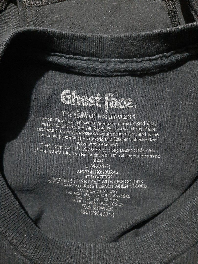 Ghost Face (Category: Tshirts & Polo Shirts ) located in Cavite. Submitted by dimesandthreadsph (Listing ID 1441138373, Image 3). Description: Ghost Face Price: 150ph Size: L Length: 28 Width: 22 Color Rate: 9/10 Issue: Hairline crack prints Good condition. No downpayment, no reservation. Color may vary due to lighting. Payment - PM for details. Shipment - PM for details. (Buyer will shoulder the shipping fee) If you purchased three items and up,