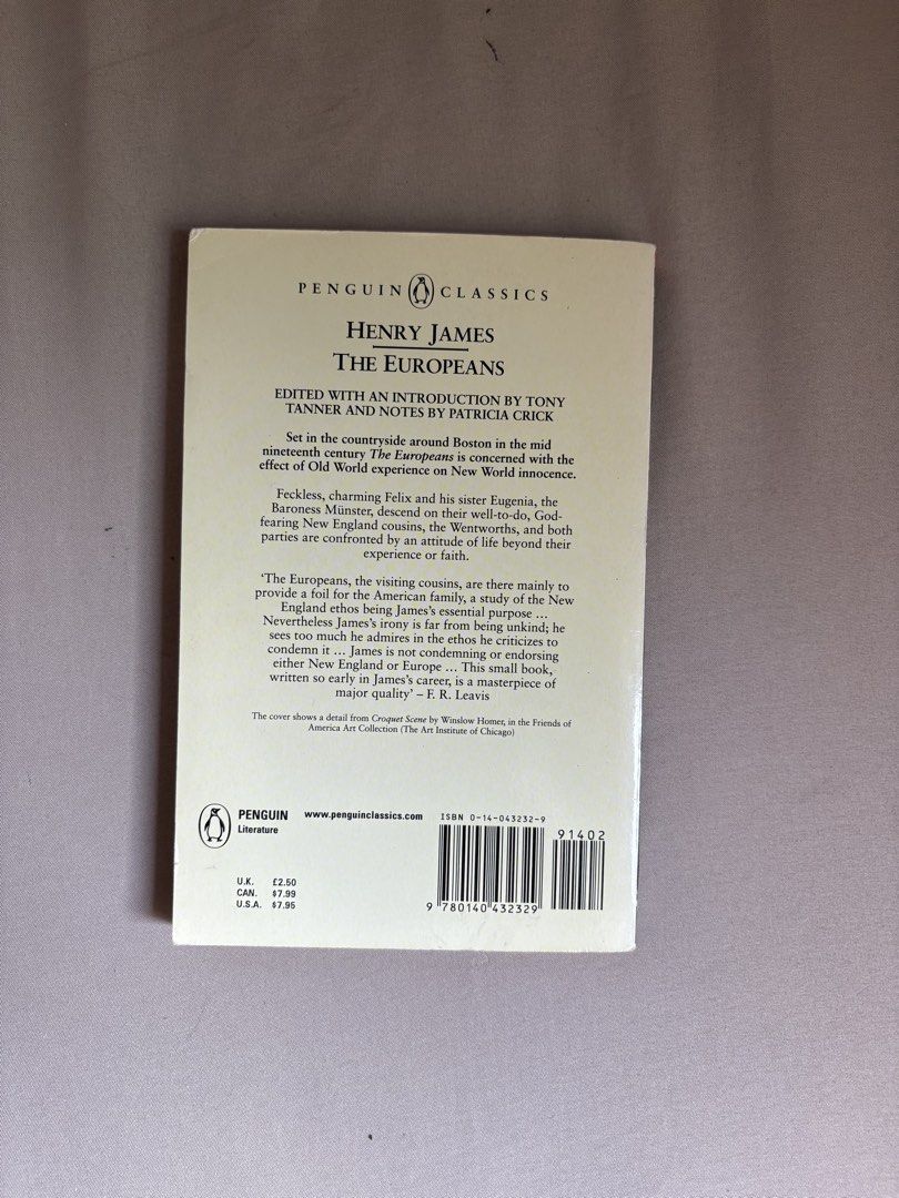 Henry James The Europeans Penguin Classics Paperback (Category: Storybooks) located in Santa Rosa. Submitted by annesclosetgw (Listing ID 1441036637, Image 2). Description: - Penguin Classics edition of 'The Europeans' by Henry James - Paperback format - Shows some wear on the spine and edges - Pages have yellowed with age - A classic novel.