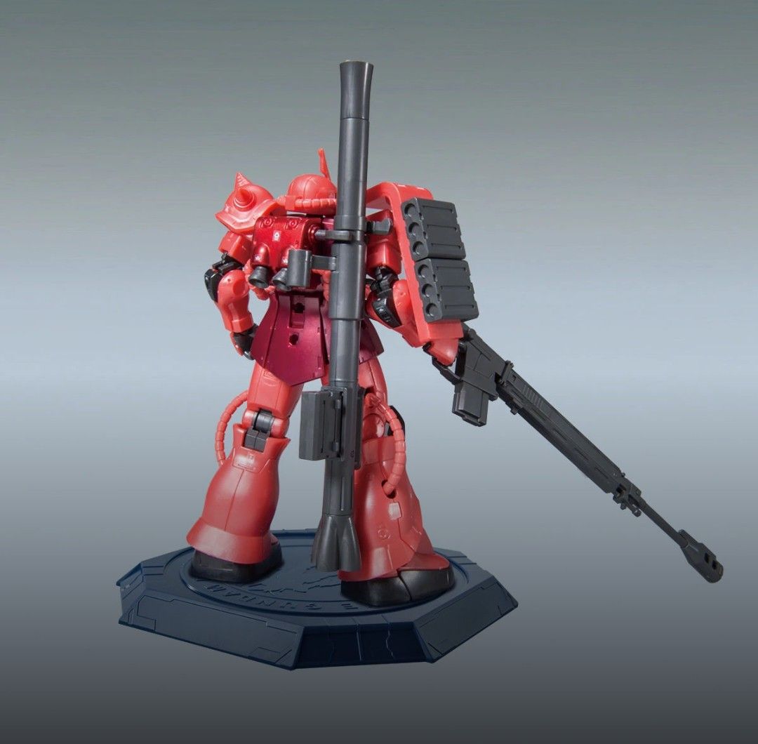 HG The Gundam Base Limited Char Aznable's Zaku II Metallic (Category: Gundam Model Kits) located in Singapore. Submitted by zhiandisellstuff (Listing ID 1441081834, Image 3). Description: features the stellar HG The Origin mold upgraded with a stunning, high-gloss metallic finish.Key Highlights: Massive Anti-Ship Rifle: Includes the iconic, ultra-long sniper rifle for incredible dynamic sniping poses. Exclusive Display Base: Comes with a special,