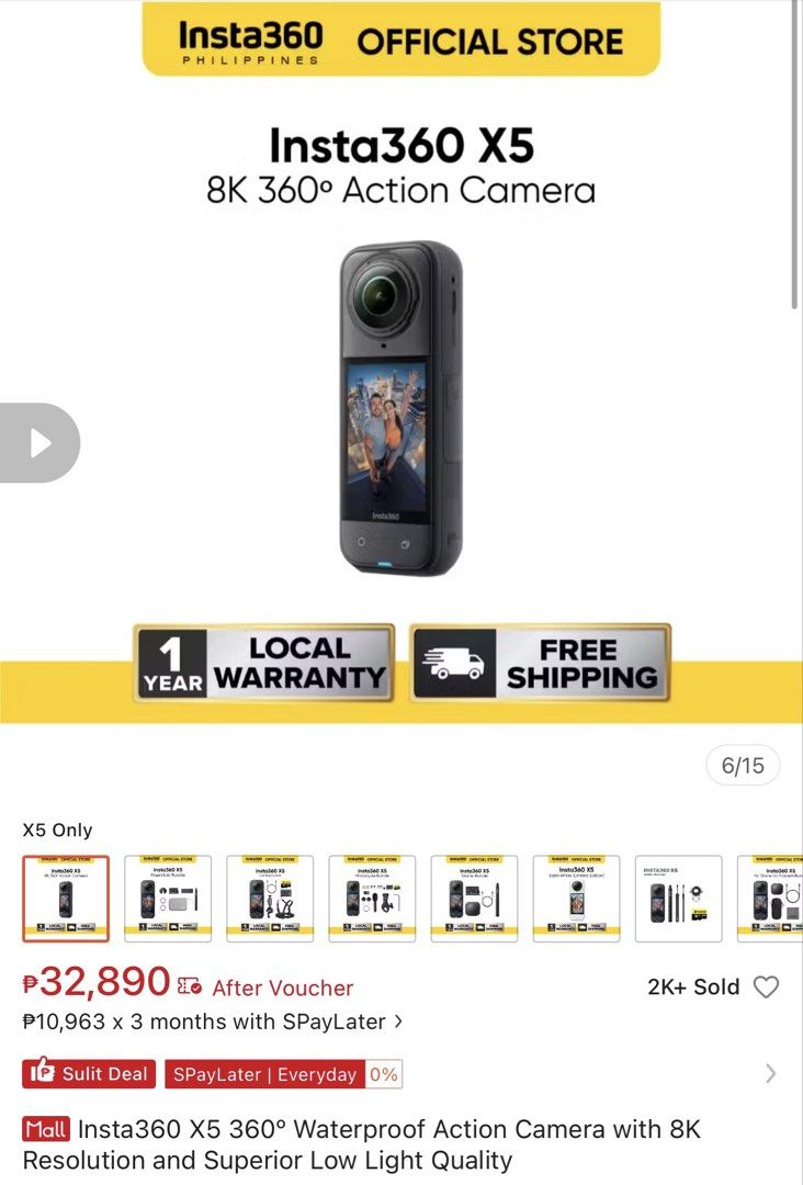 Insta360 X5 (Category: Other Gadgets) located in Manila. Submitted by carlacarousel.mnl (Listing ID 1441079731, Image 3). Description: Selling my Insta 360 X5 🥹 bought october last year. perfect for vlogging, adventure, travel, and motovlogs. freebies: case, cam protector, invisible stick, screen protector installed. 27K (negotiable sa sure buyer) 32K SRP nito wala pa accessories. rfs: hindi masyado nagagamit (planning to buy a different cam).