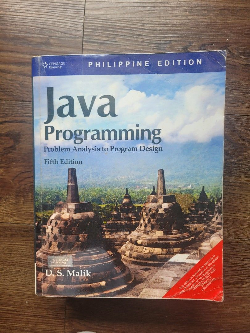 Java Programming: Problem Analysis to Program Design by D.S. Malik (Category: Textbooks) located in Manila. Submitted by mija.shop (Listing ID 1440965255, Image 1). Description: - Java Programming book, Fifth Edition - Philippine Edition - Covers problem analysis and program design - Great reference for learning Java - Please check photos for detailed condition.