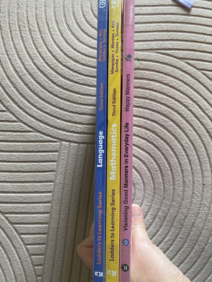 K2 Ladders to Learning Series Language, Math, Happy Manners Books (Category: Children's Books) located in Manila. Submitted by laralax (Listing ID 1440983040, Image 1). Description: - Set of 3 K2 textbooks - Visioning Good Manners in Everyday Life (Happy Manners) - Part of the Ladders to Learning Series Third Edition: Language - Part of the Ladders to Learning Series Third Edition: Mathematics 50 per book or take all for 100.