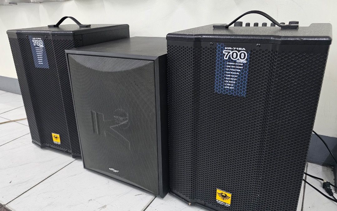 KR-712A Karaoke Speaker System with Subwoofer (Category: Soundbars, Speakers & Amplifiers) located in Caloocan City. Submitted by ceciledij37038 (Listing ID 1440969240, Image 1). Description: Pang Malakasang Setup The Konzert KS-12SUB is a 12-inch active powered subwoofer designed for deep bass reproduction in home and commercial audio setups. It features a built-in 300W amplifier, adjustable crossover controls, and a dual-port bass reflex enclos