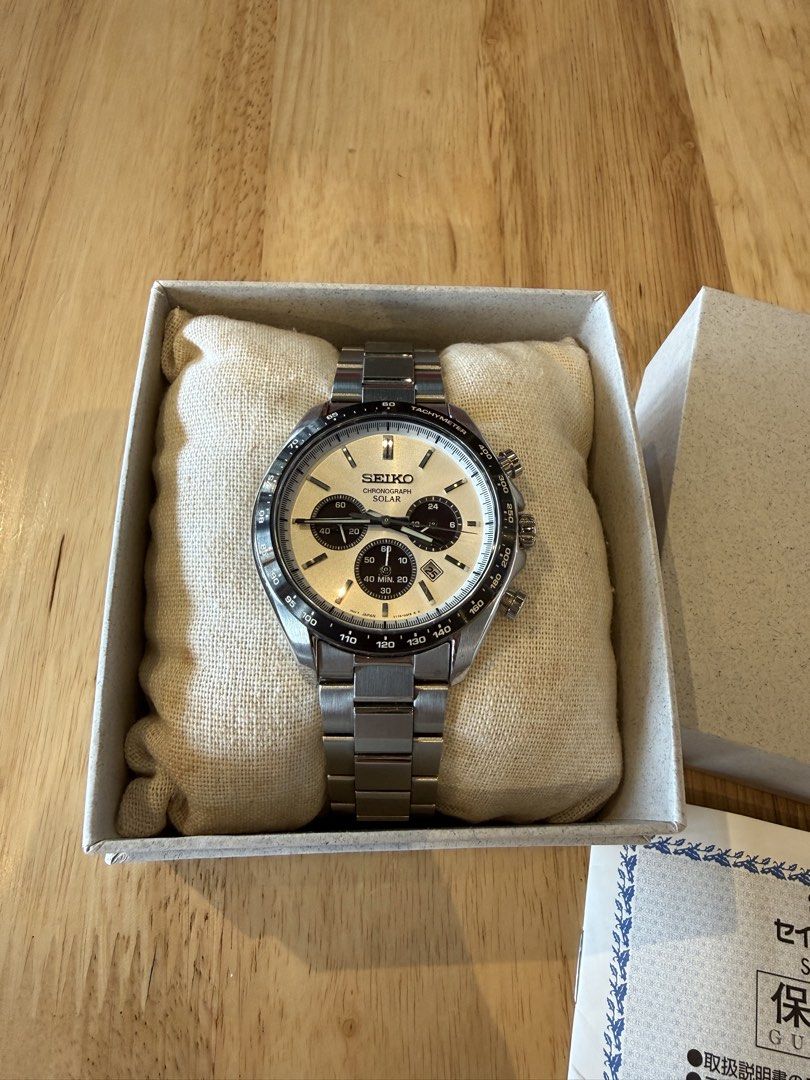 Lady Owned Seiko Panda Solar Chronograph (Category: Luxury Watches) located in Taguig. Submitted by gee08 (Listing ID 1441034087, Image 2). Description: Lady Owned Seiko Panda Solar Chronograph Model: SBPY165 Sapphire Glass/Super-Clear Coating Bought in Japan Complete with box, paper, hang tags RFS: Unloading Price: 14,800 Php .