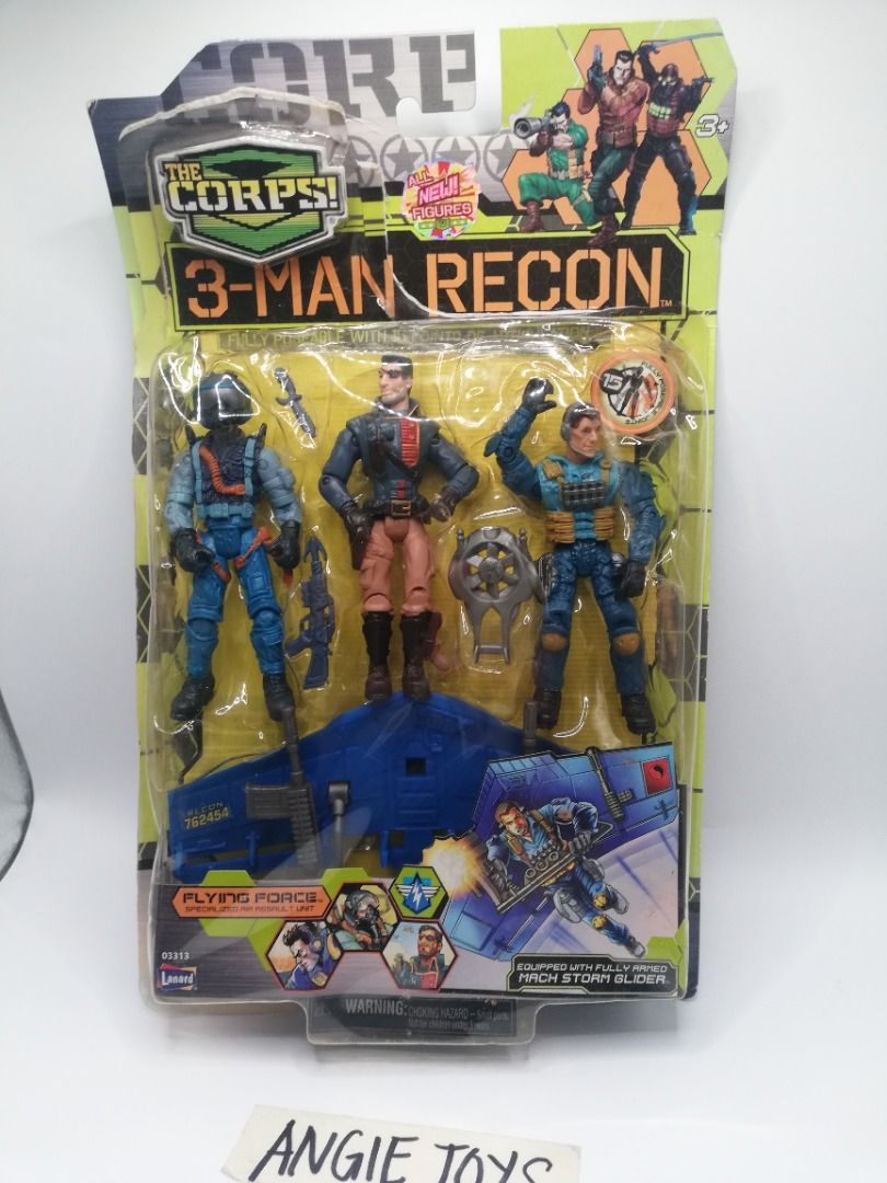 Lanard The Corps 3-Man Recon Flying Force (3.75" Figures) (Category: Figurines & Statues) located in Davao. Submitted by angiesvintagetoyshoppe (Listing ID 1440951781, Image 1). Description: 🔥 LANARD THE CORPS! 3-MAN RECON SET (OPEN BOX / COMPLETE) 🔥 Selling a 2010 "The Corps!" 3-Man Recon Flying Force 3-pack action figure set by Lanard Toys. Figures are 1:18 scale (3.75 inches tall), identical size/scale to classic G.I. Joe figures. Great for 