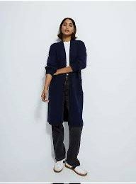 Lignite Navy Blue Longline Cardigan (Category: Coats, Jackets and Outerwear) located in Baguio. Submitted by the_general_store (Listing ID 1440956938, Image 1). Description: - Navy blue longline cardigan - Open front style - Two front pockets - Made from comfortable knit material - Versatile for layering with any outfit - Ideal for cooler weather.