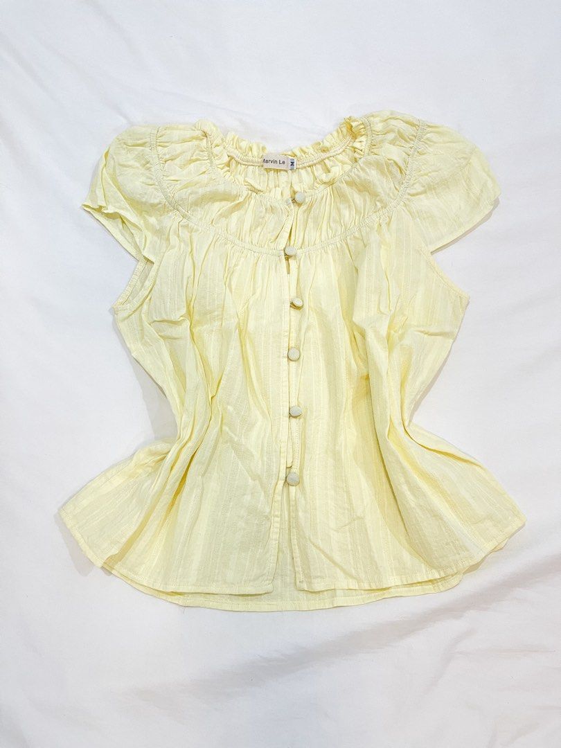 Marvin Le Yellow Puff Sleeve Button Up Blouse (Category: Blouses) located in San Isidro. Submitted by kosfei (Listing ID 1441114527, Image 1). Description: help me clean up my closet >< all items are pre-loved, most are unused or worn only once! visit my ig @riclauset for more info ^^ .