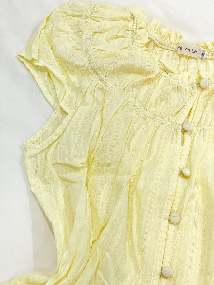 Marvin Le Yellow Puff Sleeve Button Up Blouse (Category: Blouses) located in San Isidro. Submitted by kosfei (Listing ID 1441114527, Image 2). Description: help me clean up my closet >< all items are pre-loved, most are unused or worn only once! visit my ig @riclauset for more info ^^ .