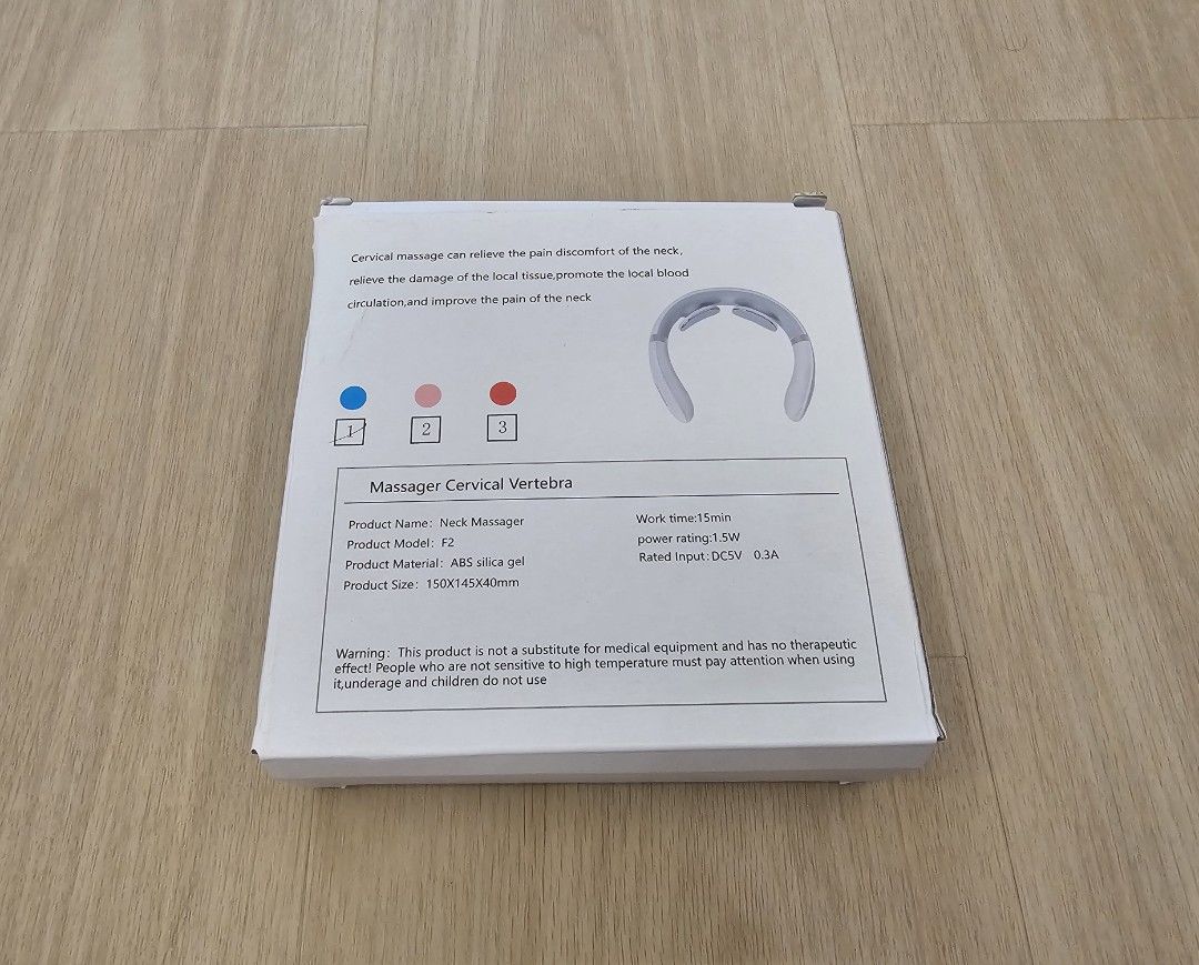 Massager Cervical Vertebra Neck Massager (Category: Massage Devices) located in Singapore. Submitted by sky5triker (Listing ID 1440960411, Image 2). Description: - Relieve neck pain and fatigue - 3 massage modes: J1, J2, J3 - Material: ABS - Compact size: 140x140x40mm - Inner diameter: 70mm - Important: Not a substitute for medical treatment. Use with caution if sensitive to heat. Stay attentive during use. Self collect or arrange own delivery. D