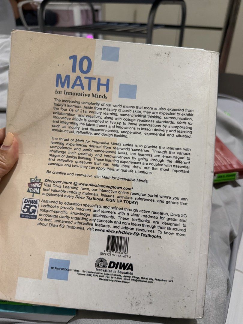 Math for Innovative Minds 10 High School Series Textbook (Category: Textbooks) located in Pasig City. Submitted by jynburn (Listing ID 1441134274, Image 2). Description: - Math for Innovative Minds Grade 10 textbook - good as new, no answer.