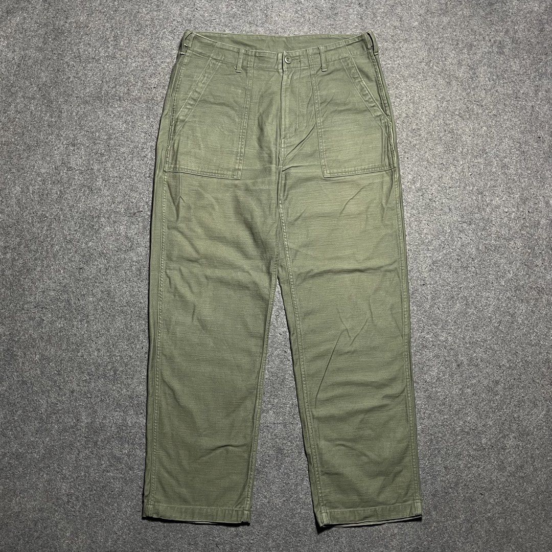 Musinsa Standard Type-ll Replica Fatigue Baker Pants (Category: Trousers) located in Zamboanga. Submitted by rag_20 (Listing ID 1441137939, Image 1). Description: Musinsa Standard Type-ll Replica Fatigue Baker Pants Musinsa Standard Replica Fatigue Baker Pants or Back Satin Officer Pants, Features side adjusters on the waistband, durable button closures, and utility pocket stitching inspired by classic military fatigue OG-107 trousers. Size: 32 1