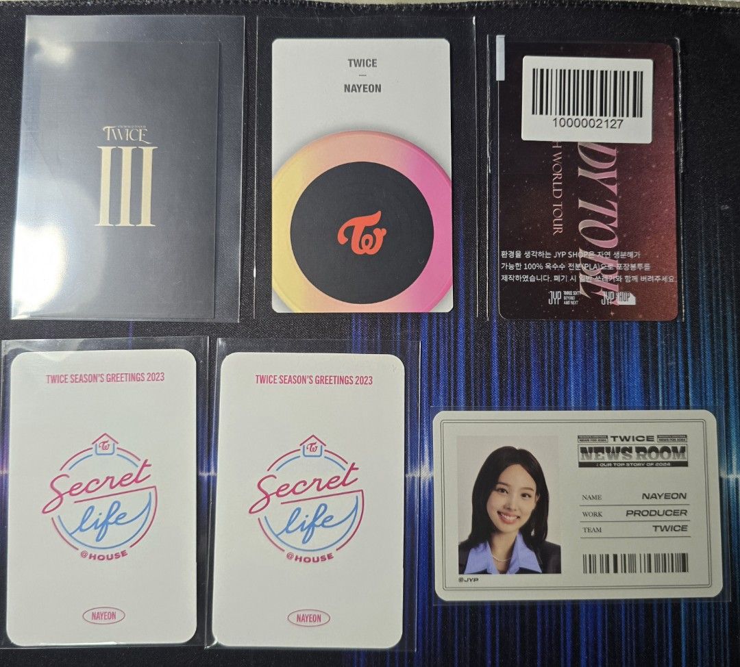 Official TWICE Nayeon photocards - Korea (Category: K-Wave Merchandise) located in Manila. Submitted by homespunmerch (Listing ID 1441032425, Image 2). Description: Official TWICE Nayeon photocards - Korea Includes: SOLD 200 - Twice III tour 160 - Twice University ID set 120 - Candybong Z Toothbrush Sterilizer PC 140 - Formula of Love PCs 180 - Summernights signed 400 - Formula of Love PVC (lucky draw) pcs 350 - With You.th digipack POB 450 - Onc