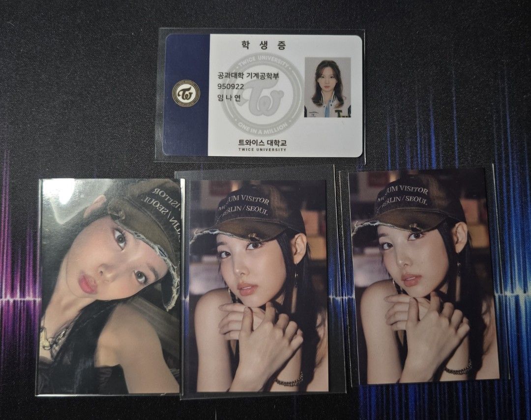 Official TWICE Nayeon photocards - Korea (Category: K-Wave Merchandise) located in Manila. Submitted by homespunmerch (Listing ID 1441032425, Image 3). Description: Official TWICE Nayeon photocards - Korea Includes: SOLD 200 - Twice III tour 160 - Twice University ID set 120 - Candybong Z Toothbrush Sterilizer PC 140 - Formula of Love PCs 180 - Summernights signed 400 - Formula of Love PVC (lucky draw) pcs 350 - With You.th digipack POB 450 - Onc