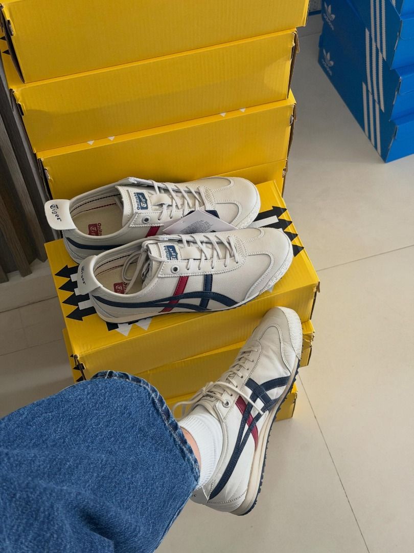 Onitsuka Tiger Mexico 66 Cream Navy Red (Category: Sneakers) located in Baguio. Submitted by ayreesh_meyyy (Listing ID 1441009263, Image 3). Description: - Classic Onitsuka Tiger Mexico 66 - Color: Cream base with navy and red stripes - Includes original box and bag - Perfect for casual wear - Super comfy and stylish.