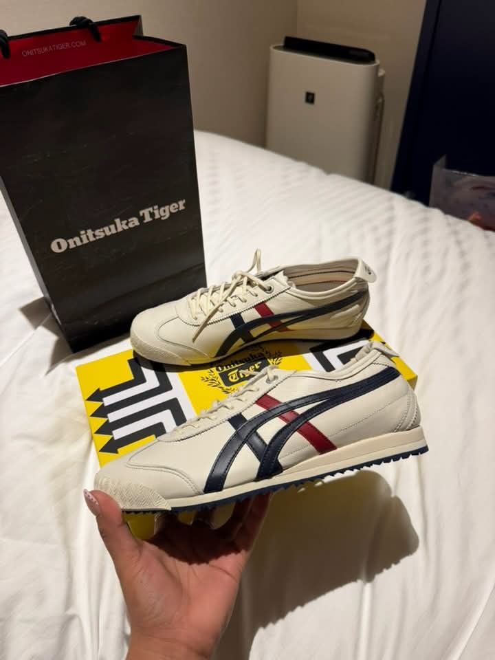 Onitsuka Tiger Mexico 66 Cream Navy Red (Category: Sneakers) located in Baguio. Submitted by ayreesh_meyyy (Listing ID 1441009263, Image 1). Description: - Classic Onitsuka Tiger Mexico 66 - Color: Cream base with navy and red stripes - Includes original box and bag - Perfect for casual wear - Super comfy and stylish.