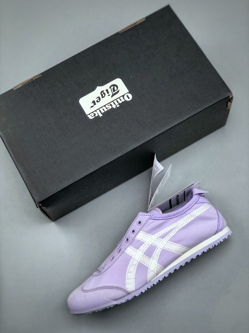Onitsuka Tiger Mexico 66 Slip-On Lavender Purple Nylon Sneakers EU35-EU45 (Category: Sneakers) located in Singapore. Submitted by umistore (Listing ID 1441153837, Image 3). Description: - Onitsuka Tiger Mexico 66 sneakers - Lovely lavender and white colorway - Classic slip-on style - Includes original box and tags - Ideal for casual wear.