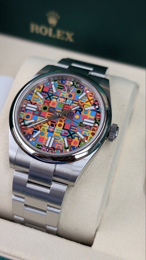 Oyster Perpetual OP 41mm multicolor jubilee dial (Category: Luxury Watches) located in San Juan City. Submitted by ajtswisswatches (Listing ID 1440996139, Image 1). Description: New Model 2026 -ROLEX OYSTER PERPETUAL -size: 41MM - multi color jubilee puzzle dial -Ref #134300 -steel bracelet - Condition: 10/10 Brand new unworn - warranty until 2031 - Complete set (Full set) PHP 1,560,000 Pick up Green hills San Juan - all watches are 100% Legit (o