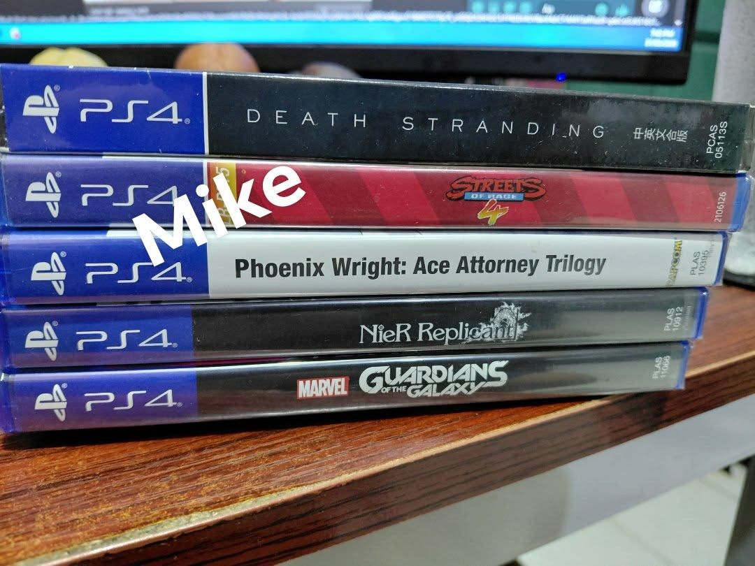PS4 Games Bundle for sale (Category: PlayStation) located in Bacoor. Submitted by koyaah (Listing ID 1441081398, Image 1). Description: PS4 Games for sale, all sealed Death Stranding (R3, Steelbook) - 1.2k Streets of rage 4 (limited run edition) - 1.2k Phoenix Wright trilogy (R3) - sold Nier Replicant - 1k Guardians of the Galaxy - 1k preferably sold sana as bundle na para isang bagsakan nalang din ng selling. No trades as i am currently declutte