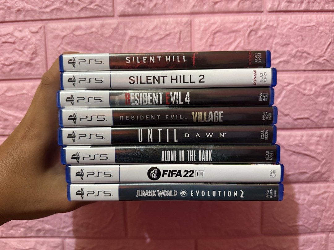 Ps5 CD Games (used) (Category: PlayStation) located in Limbang. Submitted by shahrin_daniyal_ayesha (Listing ID 1440973607, Image 1). Description: Sedikit used CD Games Ps5 untuk dijual. Nak beli satu-satu boleh, nak beli semua sekali pun boleh. 😆😆 1. SILENT HILL F - RM130 - SOLD 2. SILENT HILL 2 - RM130 - SOLD 3. RESIDENT EVIL 4 - RM90 4. RESIDENT EVIL 8 (village) - RM90 5. UNTIL DAWN - RM110 6. ALONE IN THE DARK - RM140 7. FIFA 22 - RM40 8. J