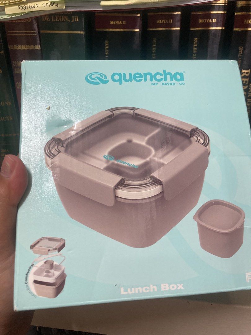Quencha Lunch Box (1100 ml) - Preloved (Category: Food Organization & Storage) located in Manila. Submitted by maan_madp (Listing ID 1440961649, Image 1). Description: - Preloved Quencha Lunch Box - Capacity: 1100 ml - Color: Sand - Features a compartmentalized interior for food separation - Secure and tight-fitting lid - Ideal for packing balanced meals - Durable and practical design - Used during licensure exams.
