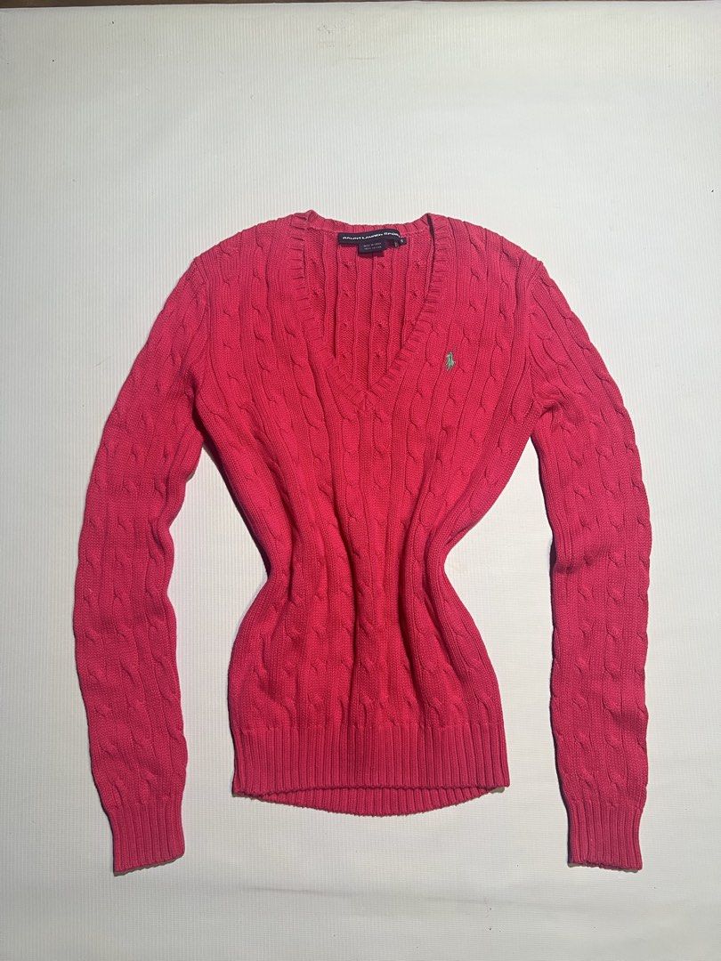 RALPH LAUREN CABLE KNITTED PINK SWEATER (Category: Coats, Jackets and Outerwear) located in Manila. Submitted by russdvd (Listing ID 1441133127, Image 1). Description: EXCELLENT CONDITION NO ISSUE SIZE SMALL ON TAG.