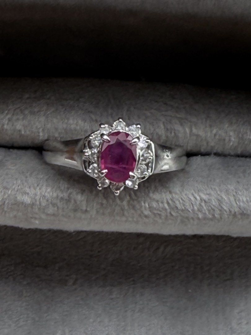 Ruby Diamond Ring (Category: Rings) located in Singapore. Submitted by Tenasious (Listing ID 1441053112, Image 1). Description: This Unique piece is a definite stunner, the masterfull combination of Ruby and unique placement of the Diamond to surround the Ruby Ruby Diamond Ring Natural Ruby 0.43 carat Natural Diamond 0.18 carat with PT900 hallmark 3.67 grams Us ring size 5.5/ HK 12 A showstopping Ring! Local certification & Repolishing can be arr