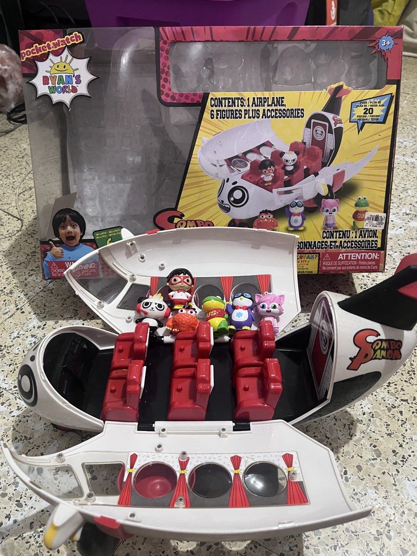 Ryan's World Combo Panda Airlines Playset with 6 Figures (Category: Kids Toys) located in Caloocan City. Submitted by misisdeclutter (Listing ID 1441067033, Image 2). Description: - Ryan's World Combo Panda Airlines playset - Includes 1 airplane and 6 figures with accessories - Airplane opens up to reveal seats for figures - Features Ryan, Combo Panda, and other characters - Perfect for Ryan's World fans - All pieces are inside the airplane, as s