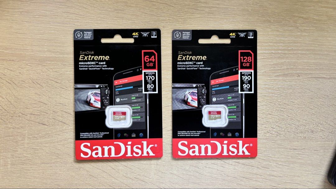 SanDisk Extreme microSDXC Card 64GB & 128GB (Category: Memory & SD Cards) located in Marikina City. Submitted by majojojojoe (Listing ID 1441082402, Image 1). Description: 🔥 SanDisk Extreme microSDXC 64GB and 128GB– Fast & Reliable Storage 💾 Expand your storage with the trusted SanDisk Extreme microSDXC 64GB OR 128GB ✅ Up to 170MB/s read speeds ✅ Ideal for smartphones, action cameras, drones, and tablets ✅ Supports 4K UHD video recording ✅ Wate