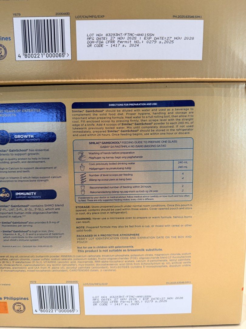 Sealed Milk for 3 years old and Up (Category: Breastfeeding & Bottle Feeding) located in Marikina City. Submitted by nicasandoval (Listing ID 1440972088, Image 2). Description: Brand new and Sealed RFS: Bought a wrong variant of milk Original price: 6,060 Expiration date: November 2028 .