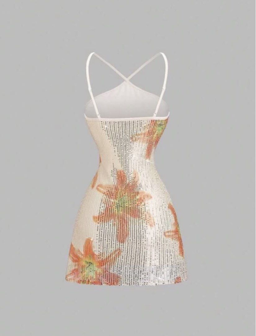 Sequin Floral Orange Mini Party Dress (Category: Dresses) located in Manila. Submitted by haulsdy (Listing ID 1441074945, Image 2). Description: RFS: not used / decluterring size: xs-s.