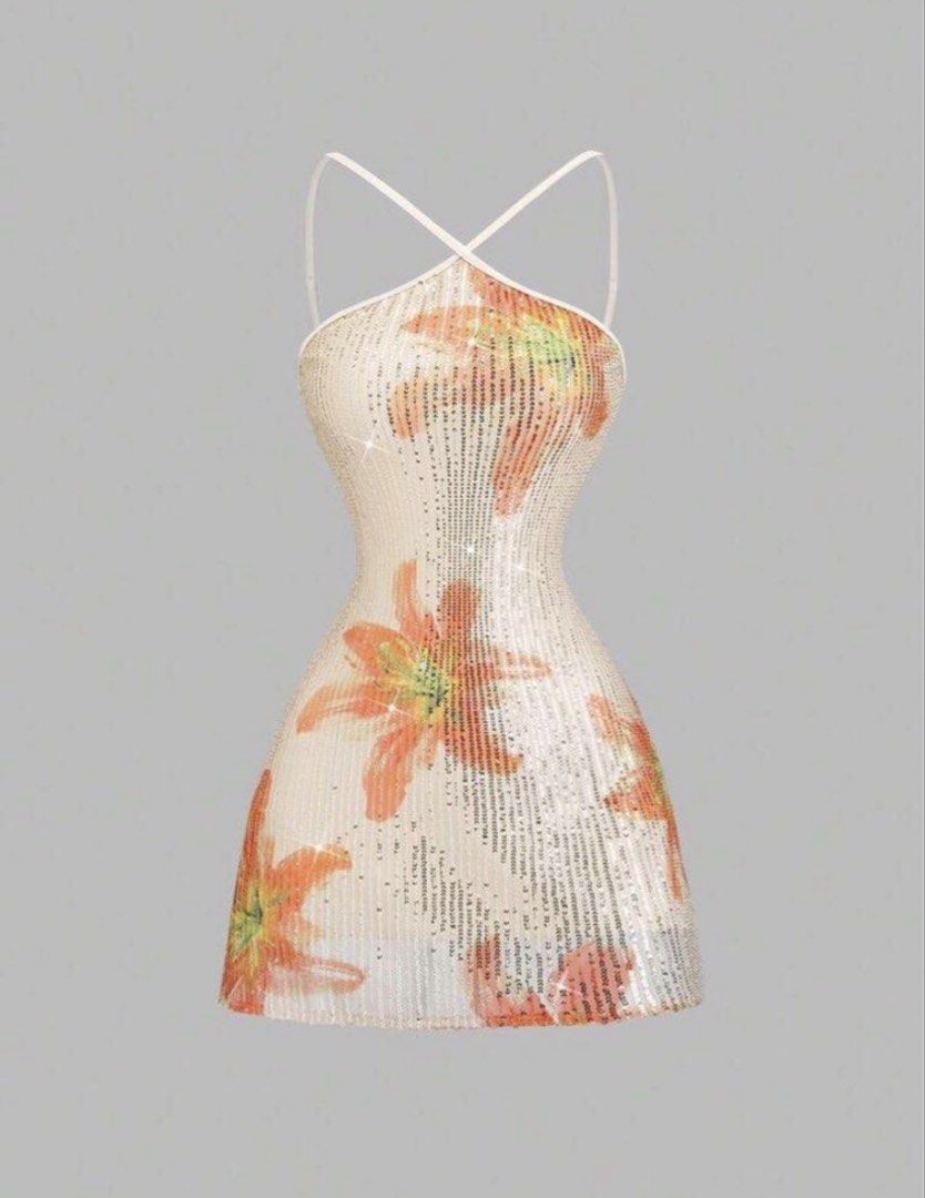 Sequin Floral Orange Mini Party Dress (Category: Dresses) located in Manila. Submitted by haulsdy (Listing ID 1441074945, Image 1). Description: RFS: not used / decluterring size: xs-s.