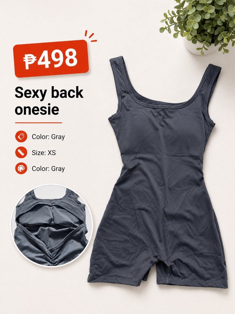 Sexy Back Gray Onesie Romper XS (Category: Rompers) located in Quezon City. Submitted by poshforward (Listing ID 1440981505, Image 3). Description: - Gray onesie stretchable - activewear or yoga pilates attire - Sexy open back design - Ruched detailing at the back - Comfortable and stylish - Size XS Used once Too sexy for me.