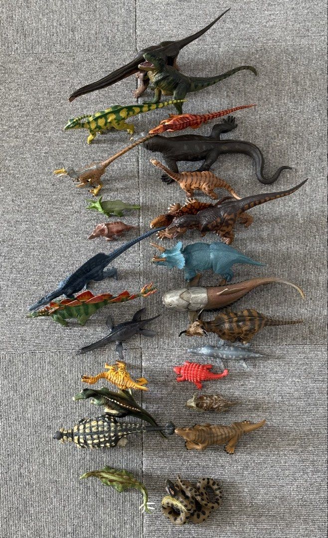 Shleich included- Assorted Dinosaur Toy Figures Collection (Category: Toys & Games) located in Singapore. Submitted by sawapon (Listing ID 1440973787, Image 3). Description: - Collection of dinosaur toy figures - Features popular species like T-Rex, Triceratops, Stegosaurus, and more - Detailed and colorful designs - Ideal for imaginative play, dinosaur enthusiasts, collectors, or as a gift - All pieces are included as shown in the photos.