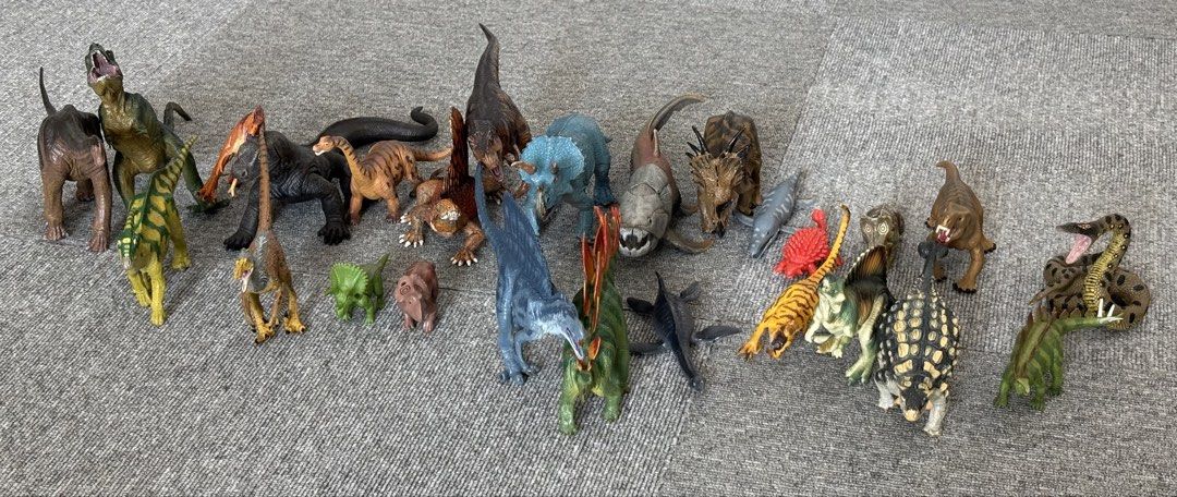 Shleich included- Assorted Dinosaur Toy Figures Collection (Category: Toys & Games) located in Singapore. Submitted by sawapon (Listing ID 1440973787, Image 2). Description: - Collection of dinosaur toy figures - Features popular species like T-Rex, Triceratops, Stegosaurus, and more - Detailed and colorful designs - Ideal for imaginative play, dinosaur enthusiasts, collectors, or as a gift - All pieces are included as shown in the photos.
