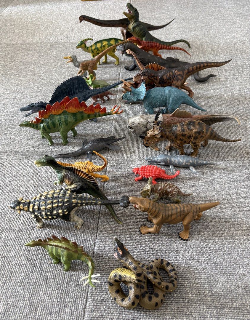 Shleich included- Assorted Dinosaur Toy Figures Collection (Category: Toys & Games) located in Singapore. Submitted by sawapon (Listing ID 1440973787, Image 1). Description: - Collection of dinosaur toy figures - Features popular species like T-Rex, Triceratops, Stegosaurus, and more - Detailed and colorful designs - Ideal for imaginative play, dinosaur enthusiasts, collectors, or as a gift - All pieces are included as shown in the photos.