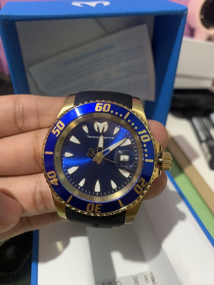 TechnoMarine TM-22015 Sea Manta (Category: Men's Watches) located in Manila. Submitted by oddriver.35237b (Listing ID 1441124947, Image 2). Description: - TechnoMarine Watch - Blue Dial with Gold Accents - Rotating Bezel - Black Rubber Strap - Original Box and Paperwork Included - Ideal for Diving and Everyday Wear - Ready for a New Owner.