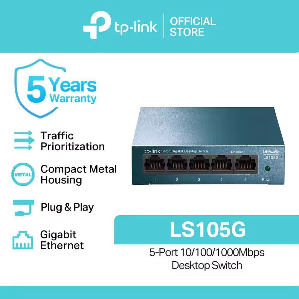 TP-Link LS105G 5-Port Gigabit Desktop Switch (Category: Networking) located in Manila. Submitted by ozzyoshot (Listing ID 1440978718, Image 2). Description: New Was just opened and tested on May 17. Box thrown already Was supposed to do a switch plus wifi extender combo but ended up working with just the extender. Never used, just tested. Can include a 0.5m ethernet cable i was supposed to use with it - TP-Link LiteWave LS105G: 5-Port Gigabit Des
